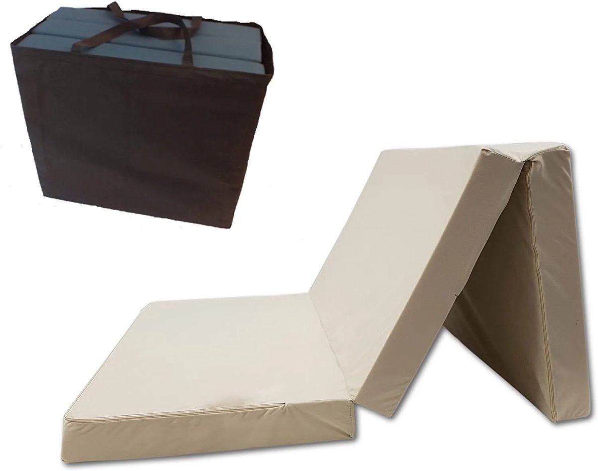 Opvouwbaar Logeermatras 80 x 200 x 10 cm – Schuim Matras met Afneembare Hoes, Compact en Draagbaar, Perfect voor Gasten, Camping en Thuisgebruik, lichtbeige