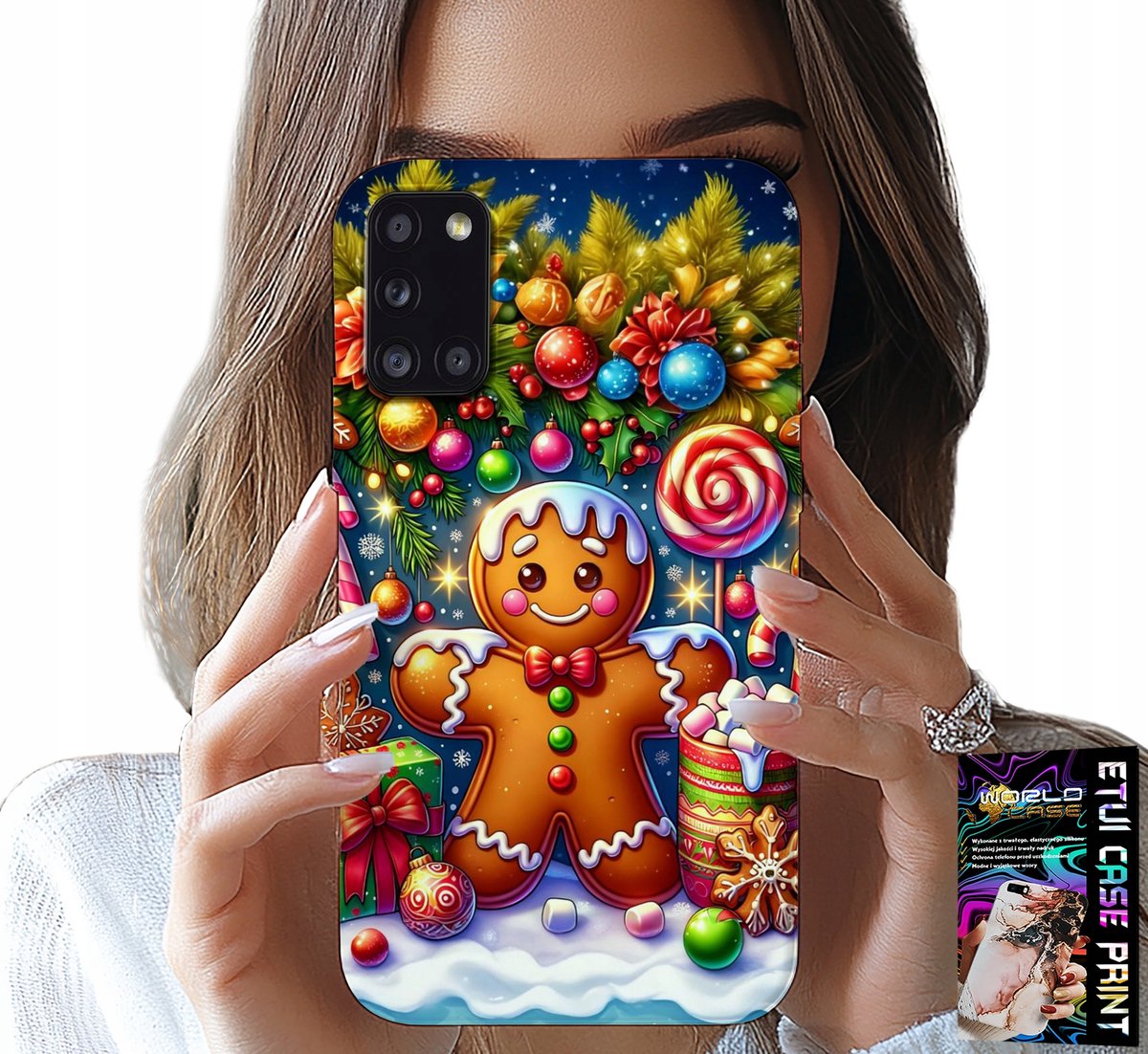 HOESJE VOOR SAMSUNG GALAXY A31 - PEPERKOEK, SNOEPPATRONEN KERST + GLAS