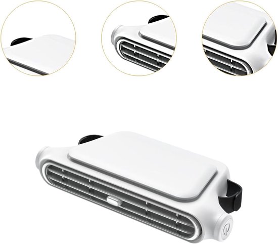 Auto hoofdsteun ventilator bladloos wit USB Type-C 3 snelheden klittenband autoventilator achterbank compact