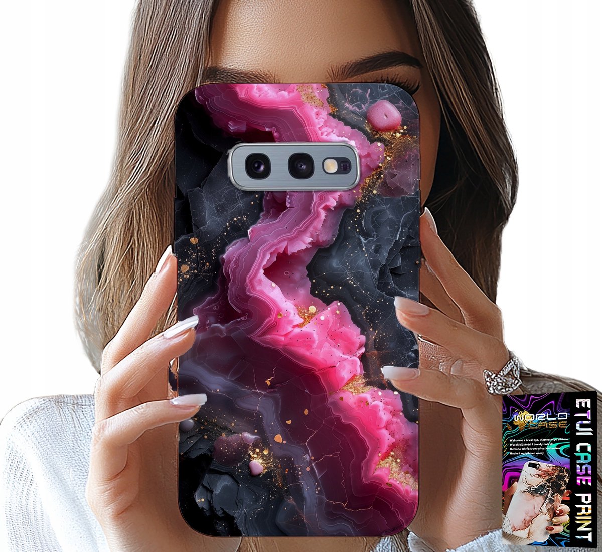 HOESJE VOOR SAMSUNG GALAXY S10E - ROZE MARMEREN ACHTERKANT, MODIEUZE PATRONEN