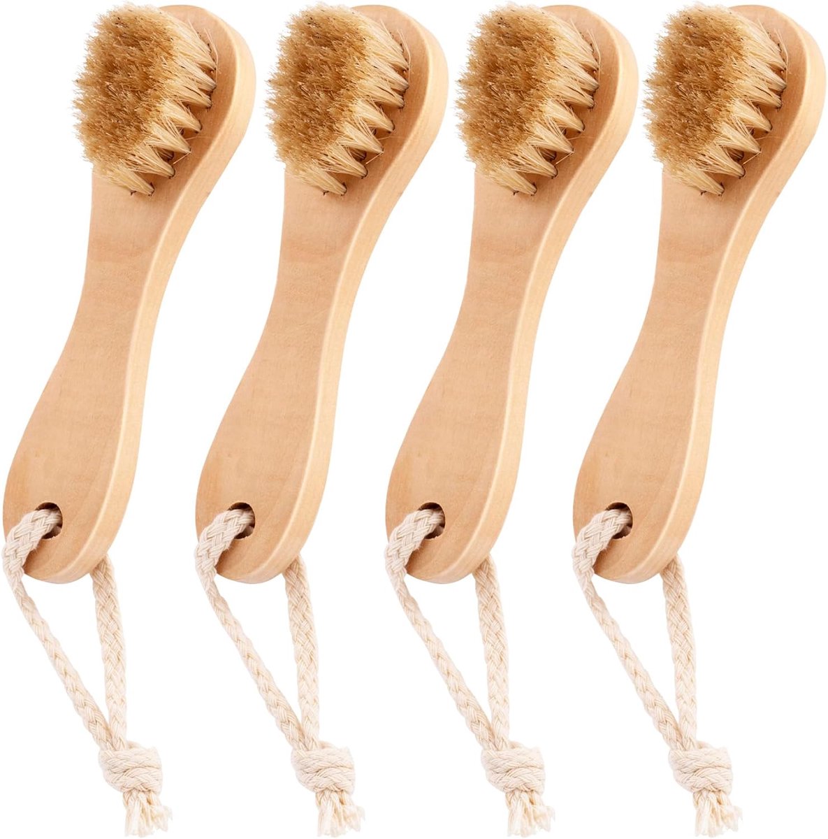 Gezichtsreinigingsborstel Set - Huid Exfoliator - Diepe Reiniging - Stevig Houten Handvat - 4 Stuks - Natuurlijk Hout