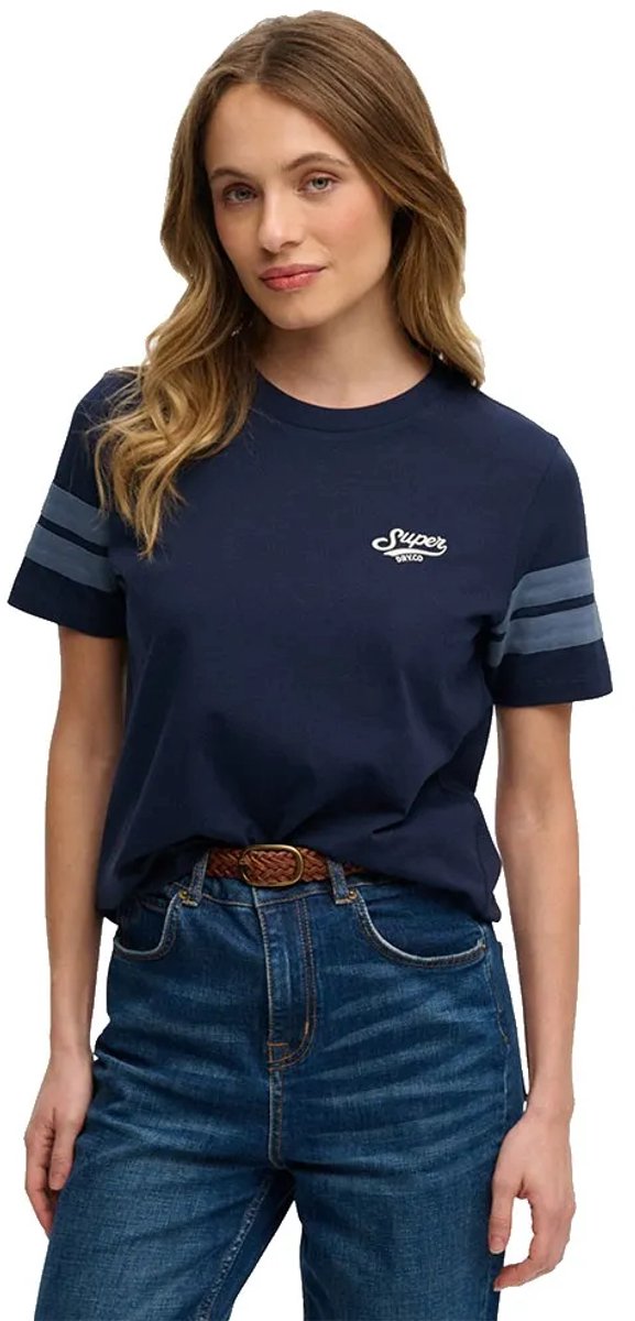 Superdry Varsity Stripe Script T-shirt Dames T-shirts Marineblauw