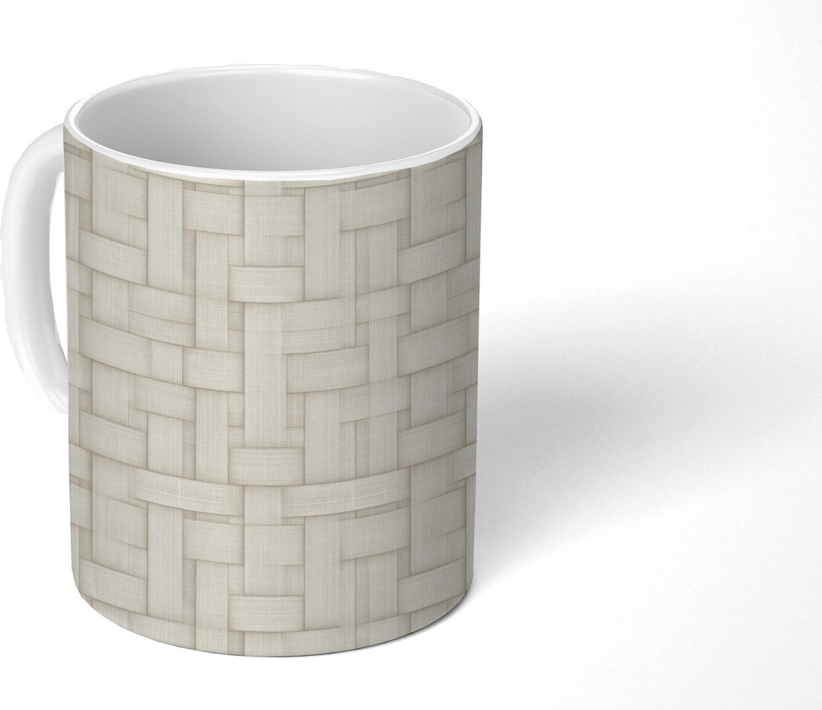 Mok - Koffiemok - Vlechtwerk - Banen - Beige - Mokken - 350 ML - Beker - Koffiemokken - Theemok
