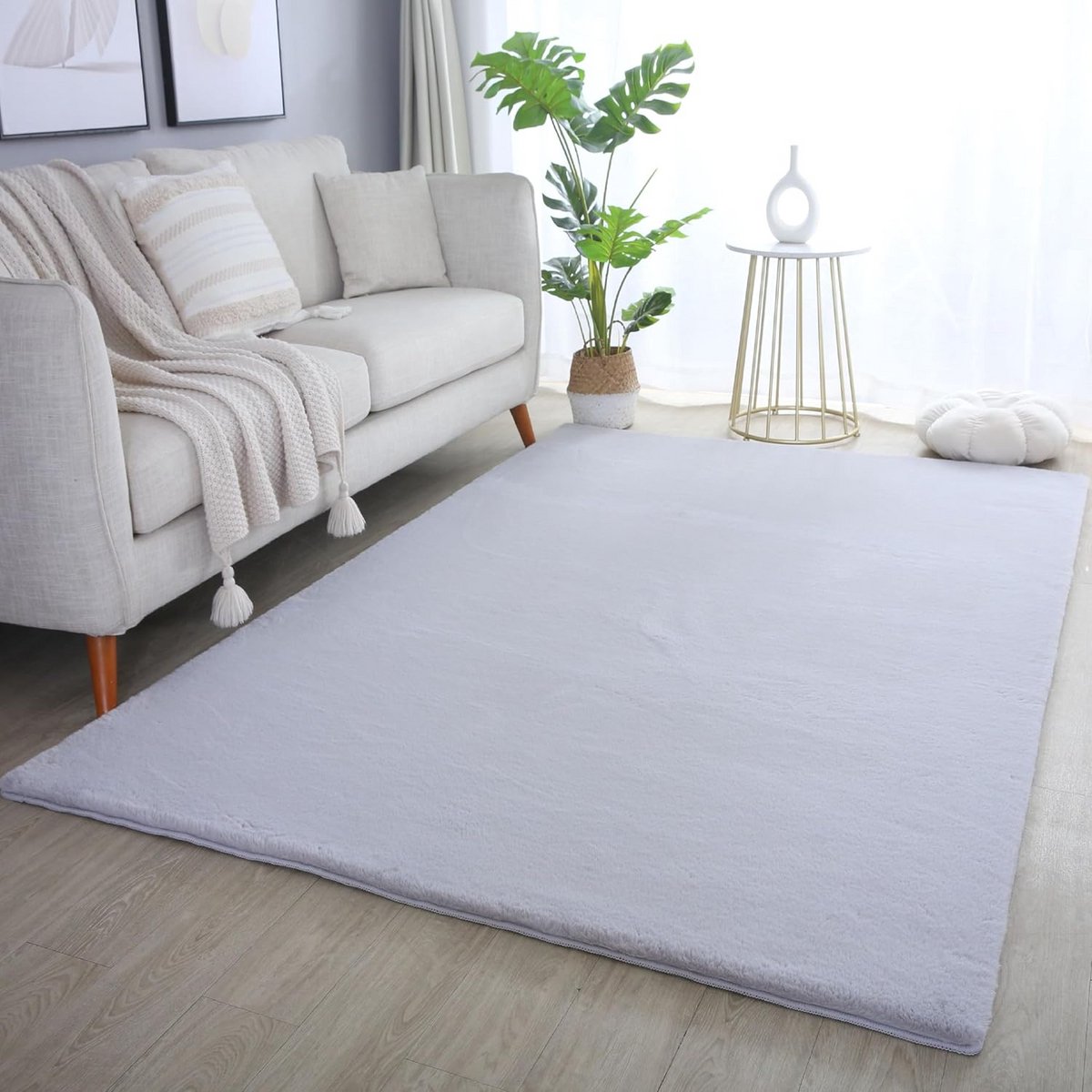 Luxe Fijnnerf Vloerkleed Zacht & Pluizig Zilver Grijs Rechthoekig 140x200 cm – Geschikt vo