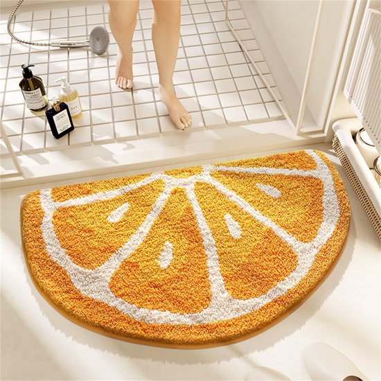 Tapis de bain amusant avec motif de fruits, très absorbant, très doux, séchage rapide, adapté aux chambres d'enfants, salles de bains ou autres espaces, 40 * 60 cm, orange.