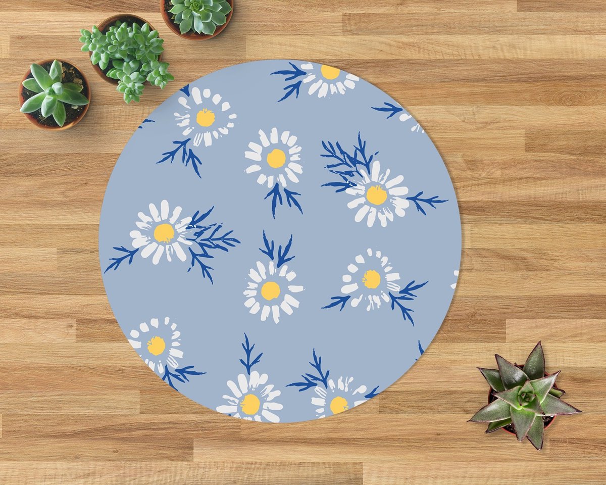 Coloray Vloerbeschermer - Madeliefjespatronen Stoel Mat - 100x100 cm - Blauw Vloerbeschermer Groot - Vloerbeschermer Bureaustoel Tapijt - Mótif Vloerbeschermer - Ronde Mat - Natuur Thema