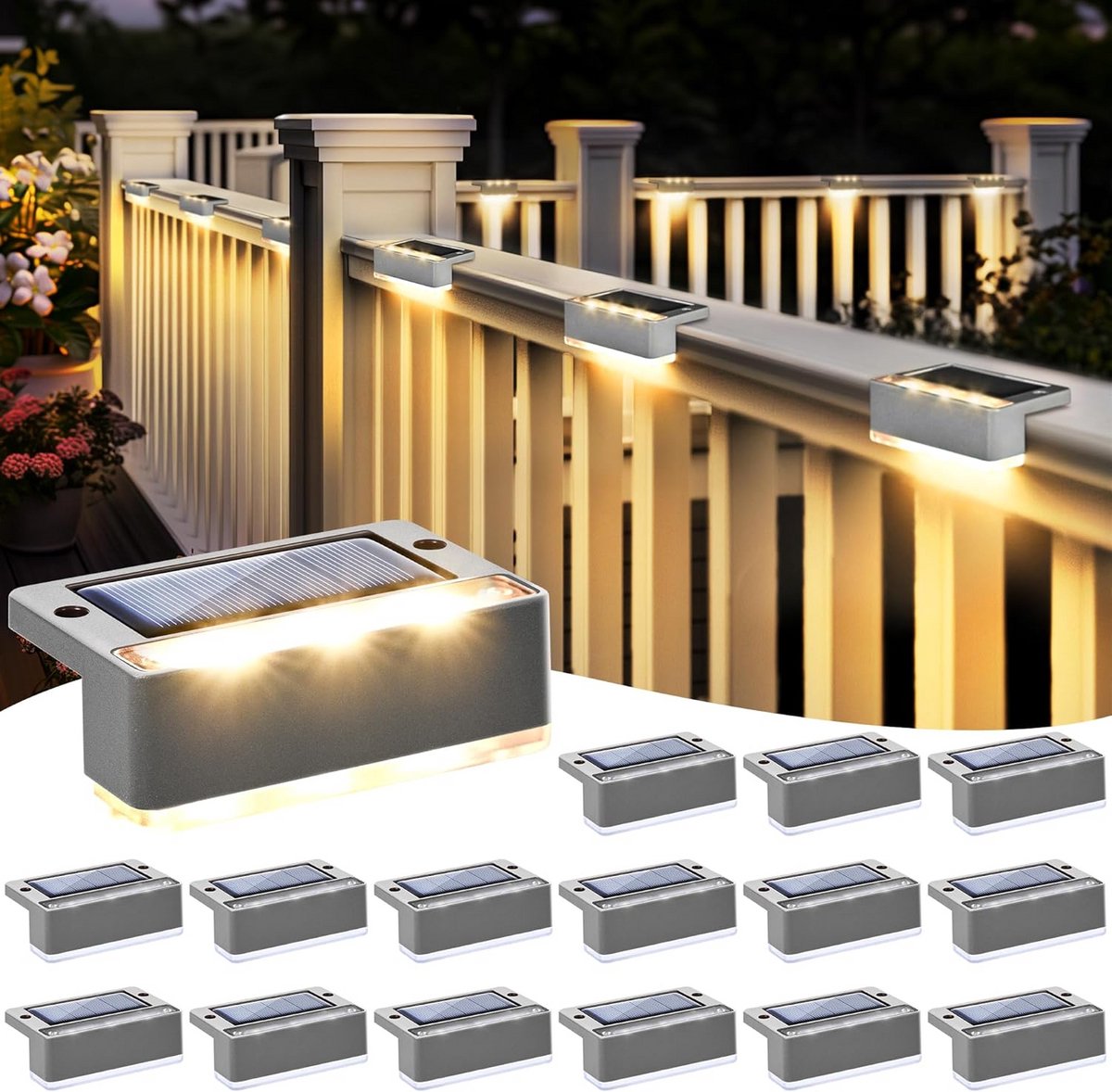 Set van 16 Solar LED Buitenlampen voor Trappen en Paden, Waterdicht