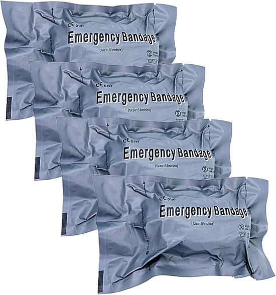 4 Stuks EHBO Verband 6 Inch - Noodverband met Gesp voor Buitenactiviteiten en Trauma