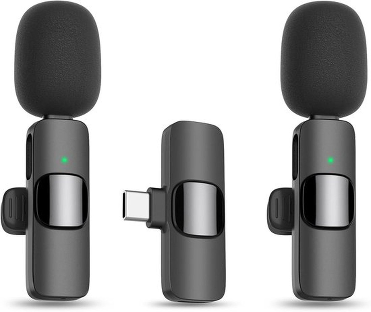 2 stuks draadloze clipmicrofoons met USB-C aansluiting - Bluetooth mini microfoon voor video-opnames - Geschikt voor TikTok, YouTube en vlogs - Draadloze lavalier microfoon voor iPhone 15 serie/Android/laptops (USB-C aansluiting)