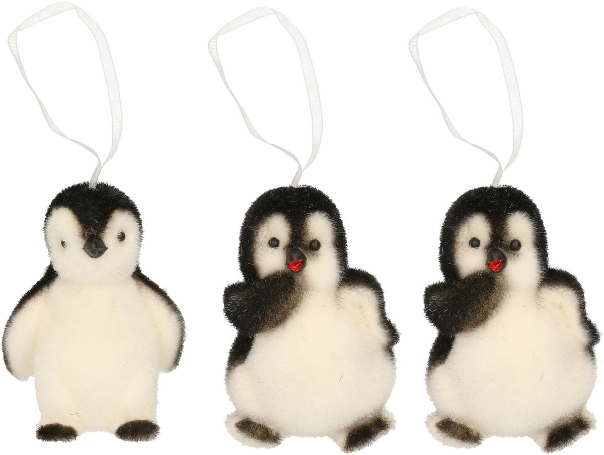 Decoris Kersthanger figuurtje pinguin - 6x - 9 cm - Pinguin/vogel thema - kerstboomhanger - versiering