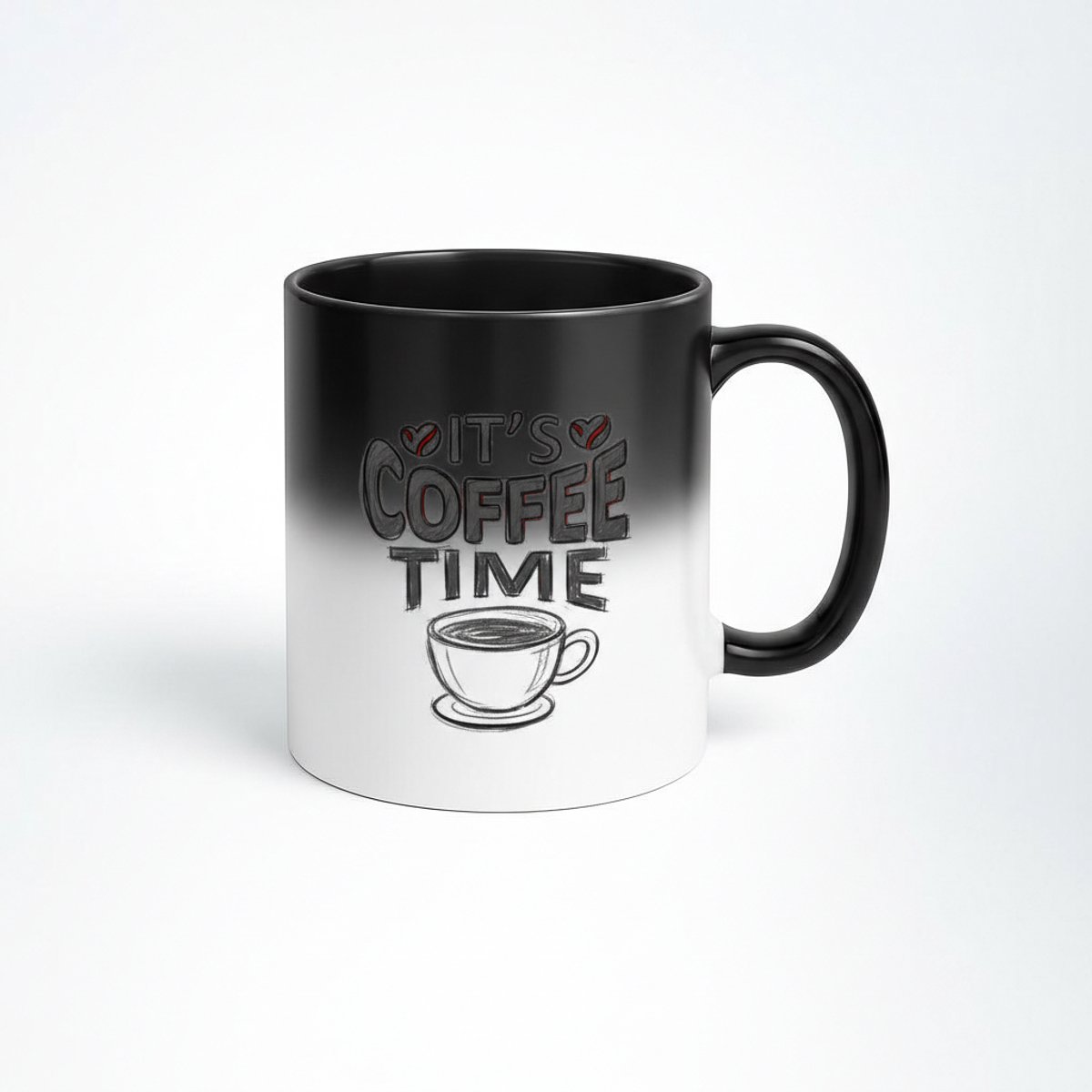 Magische Koffiemok 'It's Coffee Time' - Warmtegevoelige Mok Zwart - Cadeau voor Koffieliefhebbers