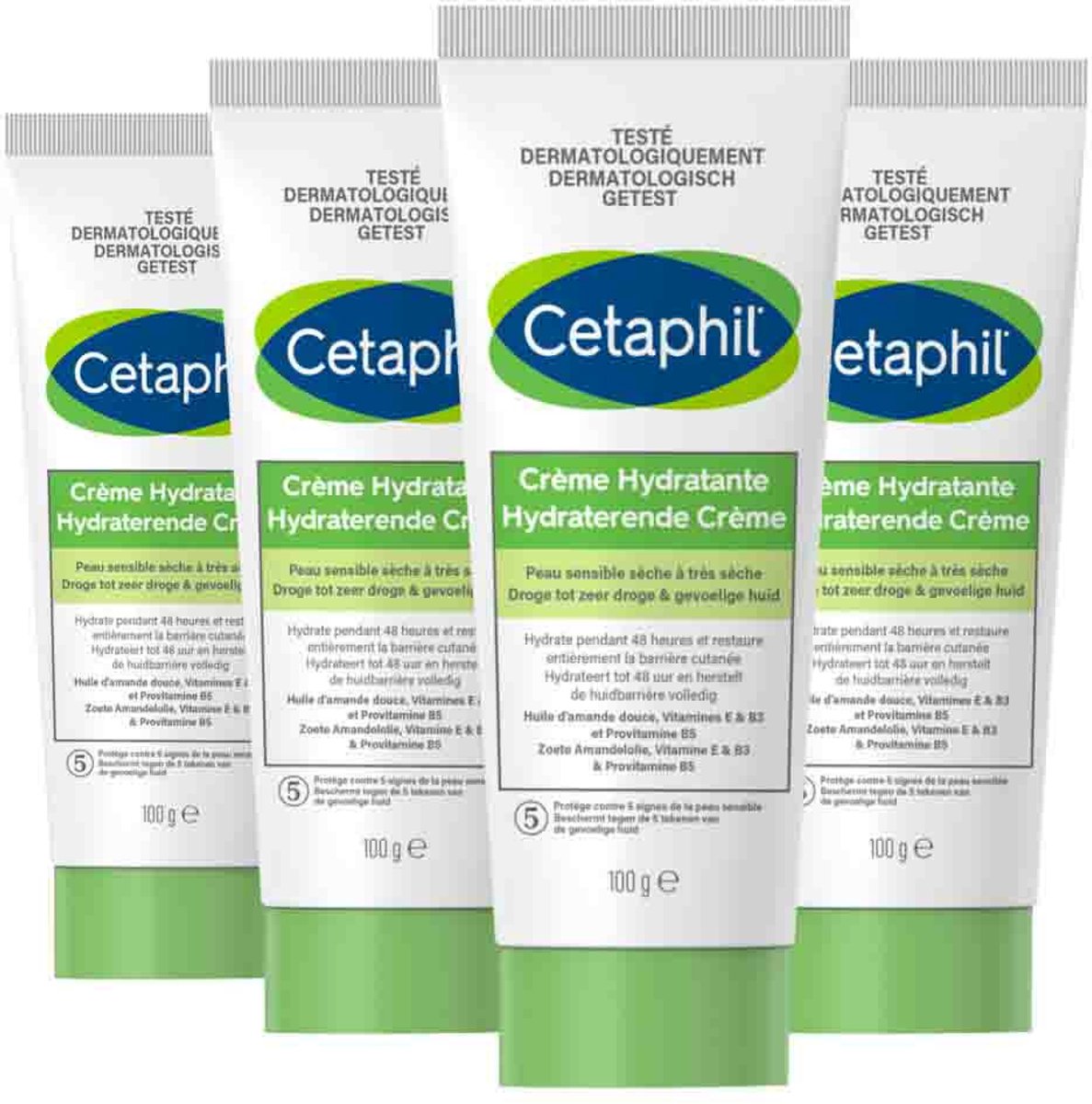 Cetaphil Hydraterende Crème - 4 x 100 gr - Voordeelverpakking