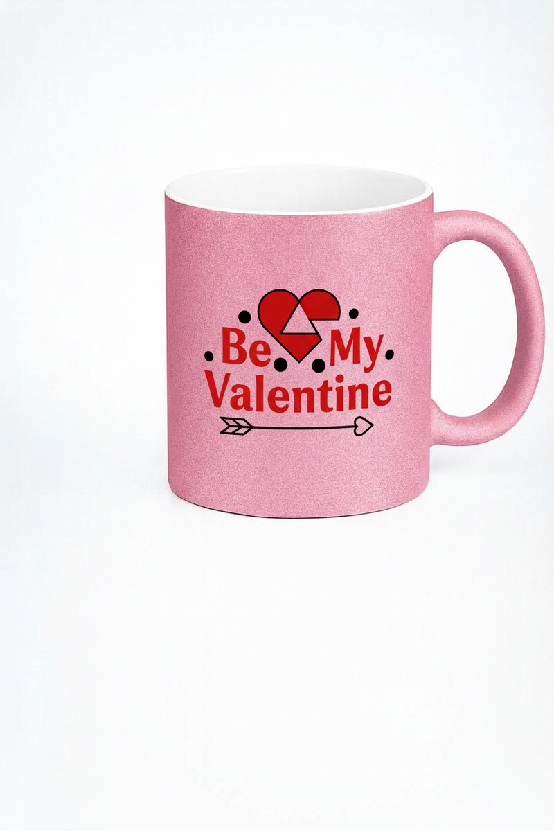 Valentijn Mok Roze Glitter 'Be My Valentine' - Cadeau Mok