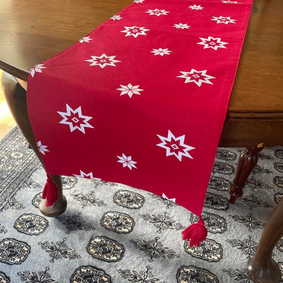 Kerst Tafelloper Rood Katoen Scandinavisch Sterrenpatroon 230x30 cm
