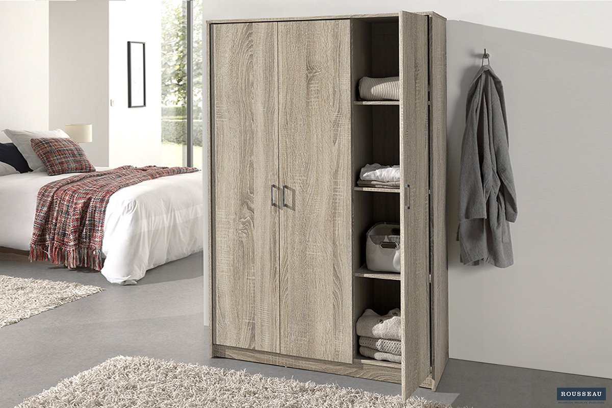 Kledingkast 'Ray' met 3 deuren Bruin sonoma kleur - H 180cm x B 117,5 x D 50 cm