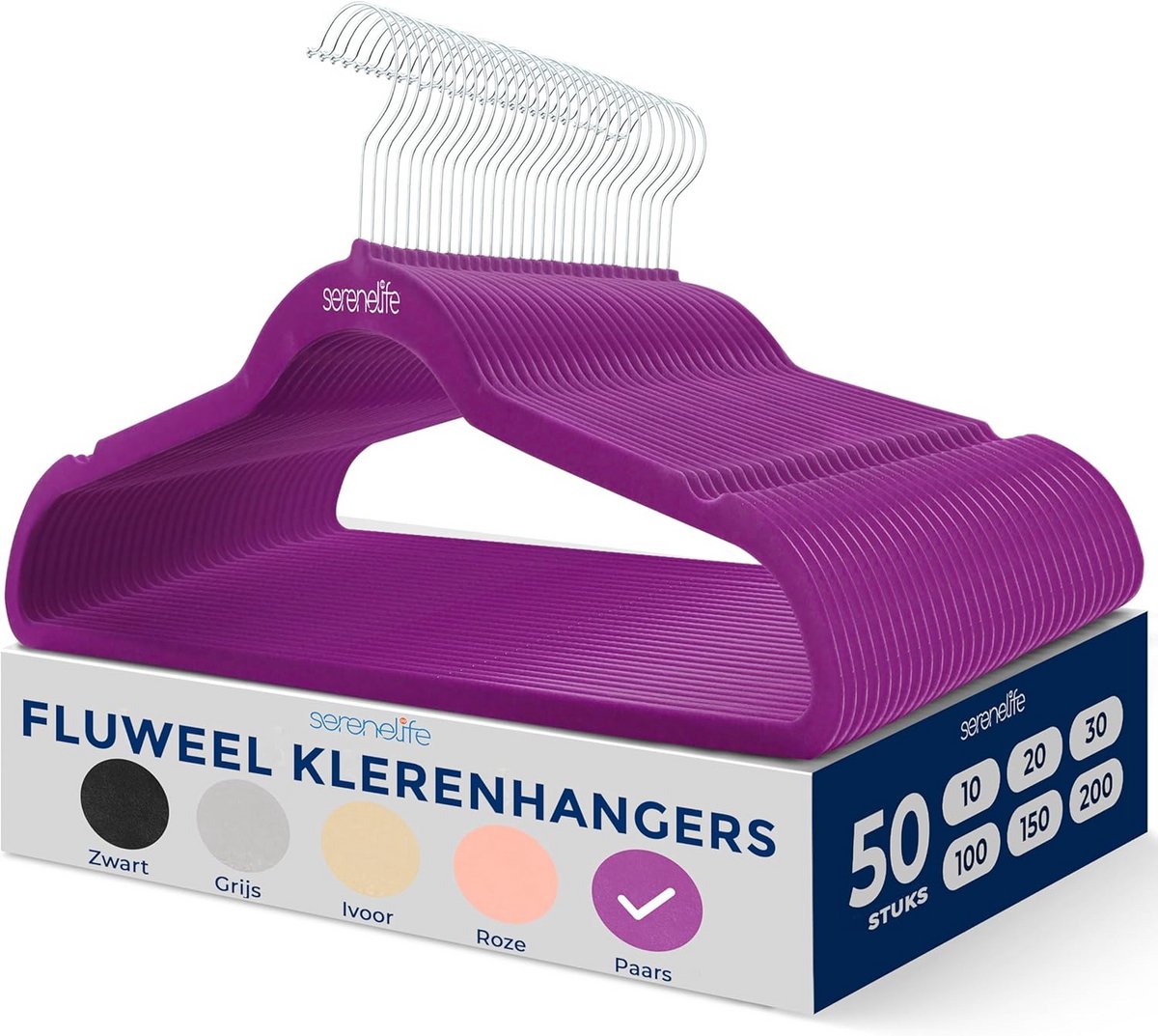 Set van 50 Fluwelen Kledinghangers - Antislip en Ruimtebesparend - Paars