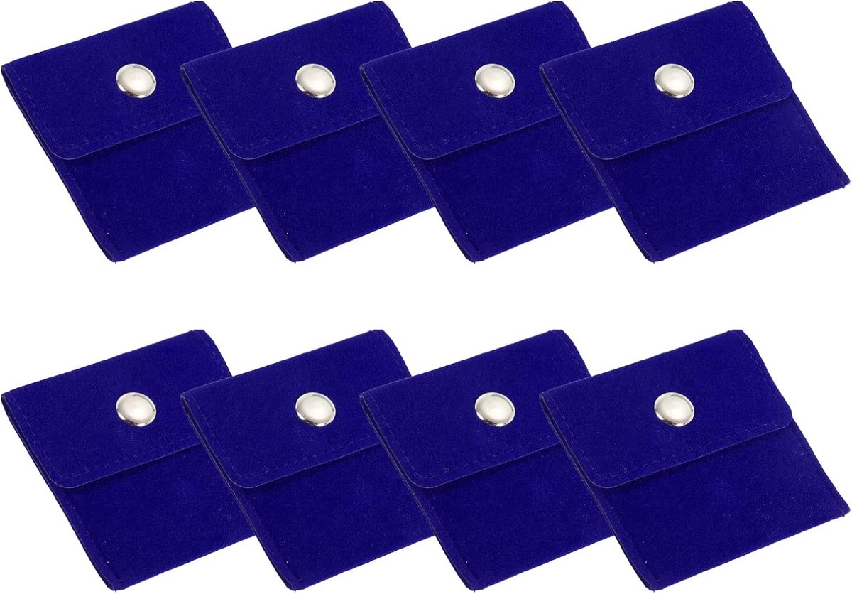 3x7 Inch Jewelry Pouch - 8 Pack Velvet Pouches - Snap Button Portable Storage Bag voor Oorbellen - Armbanden - Kettingen - Ringen - Horloge - Blauw