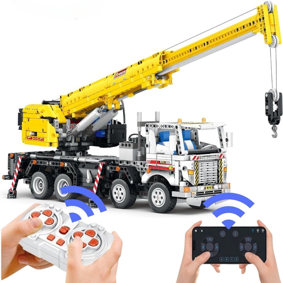 Reobrix 22007 Mobiele Kraan RC auto mega bouwset | Technisch constructie modelbouw | Classic creator speelgoed bouwpakketten voor kinderen & volwassenen | Accu niet geschikt voor Lego technic | Bouwdoos met 2206 bloks