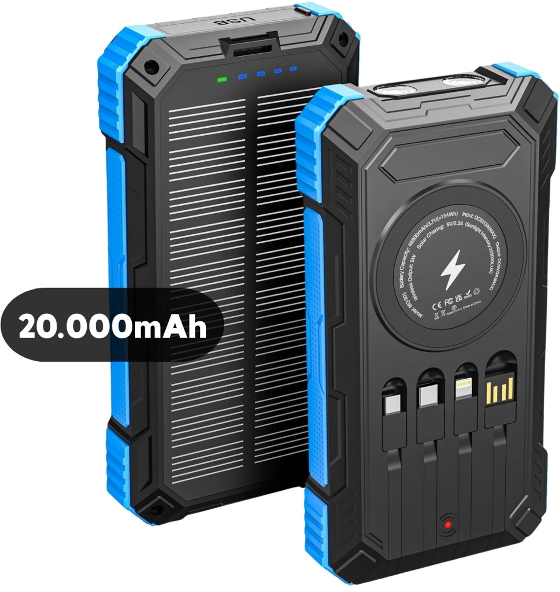 Avyra® Solar Powerbank 20000 mAh met Draadloos Opladen - Avyra® - €49,95