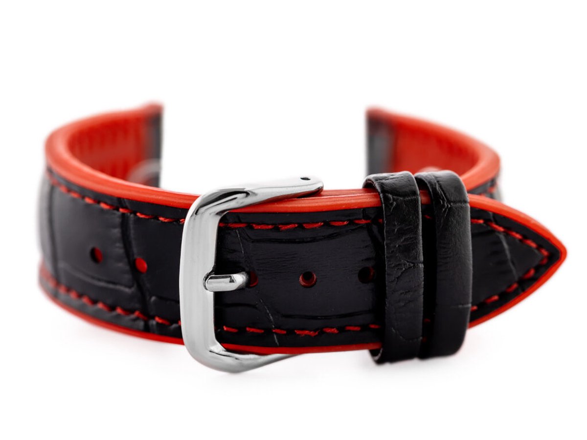 Pacific U18 - Horlogebandje - Zwart/Rood - 20mm