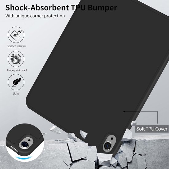 Casemania Stylus en Hoes Geschikt voor Apple iPad 2025 (A16) - Zwart - Universeel Stylus Pen - Smart Cover met Pencil Slot Uitsparing van Merkloos — afbeelding 4