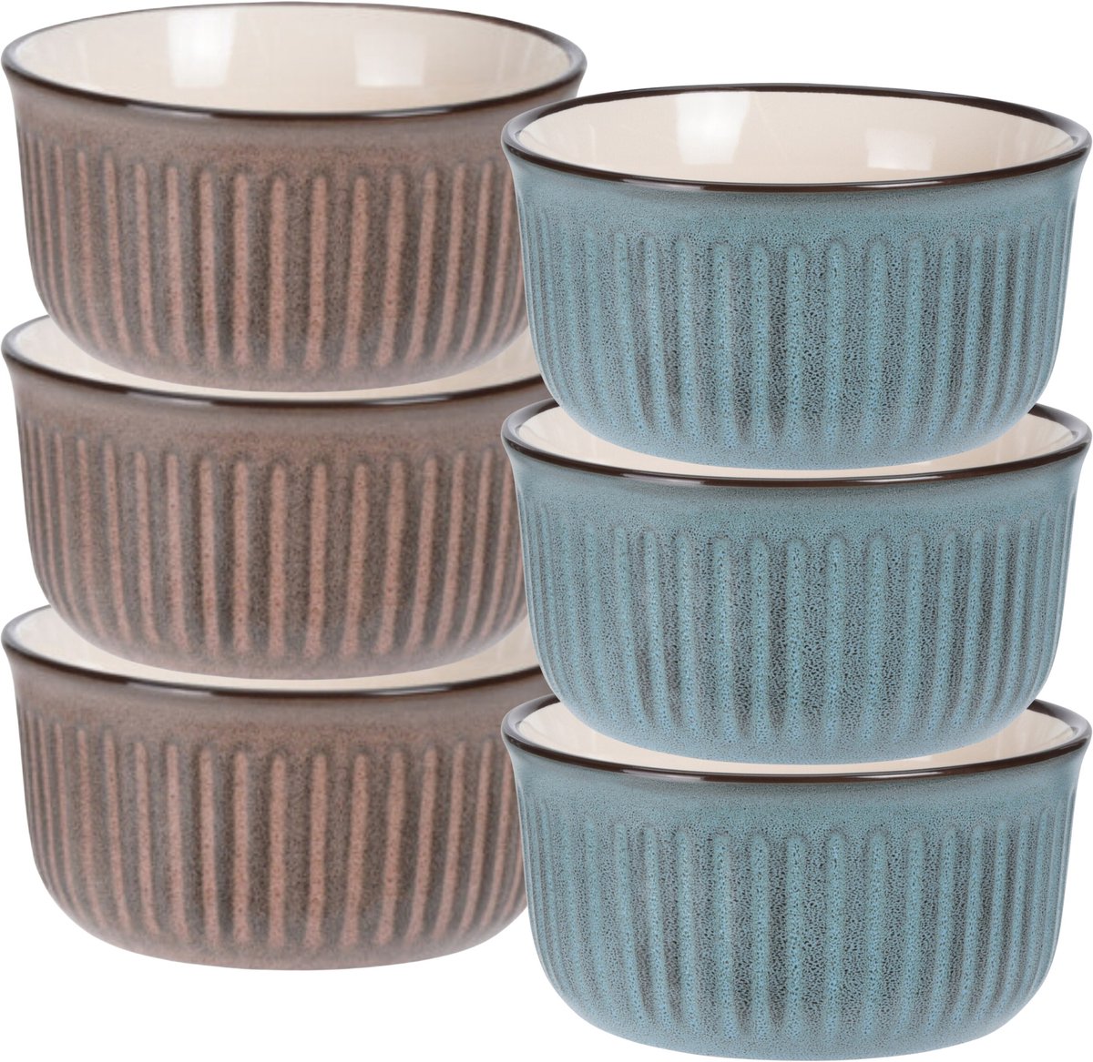 Soepkom Striped set - blauw / bruin - 14 x 7 cm - keramiek - kommetjes - 500 ml