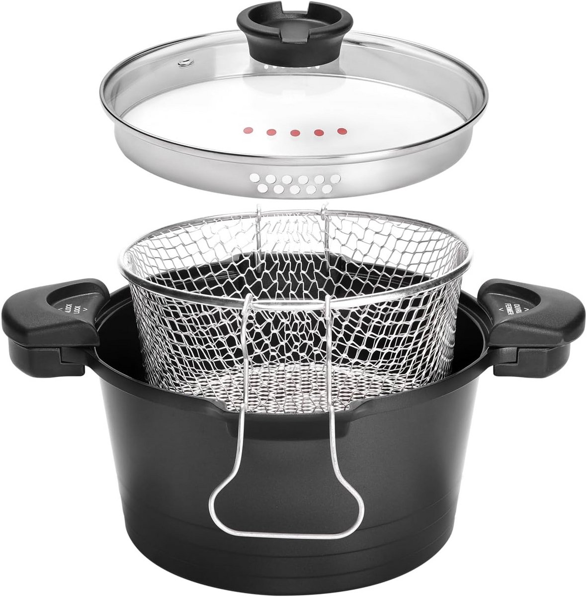 Multifunctionele Kookpan 24 cm - Antiaanbaklaag, Inductie, Frituurmand
