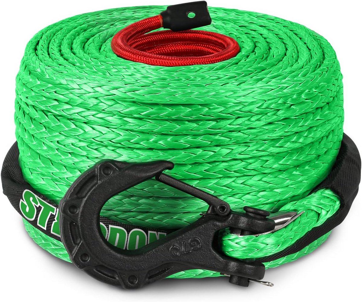 3/8" x 100ft Synthetische Lier Touw - Dyneema Kabel met Haak en Mouwbescherming voor Auto Tow Recovery