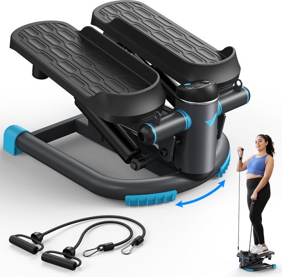 MERACH Mini Stepper voor thuis - Swing Stepper - Draai-Stepper & Side-Stepper - met LCD-monitor en weerstandsbanden - belastbaar tot 150 kg - Twist Stepper voor effectieve been-arm-biltraining - hometrainerweerstand - voor beginners & gevorderden
