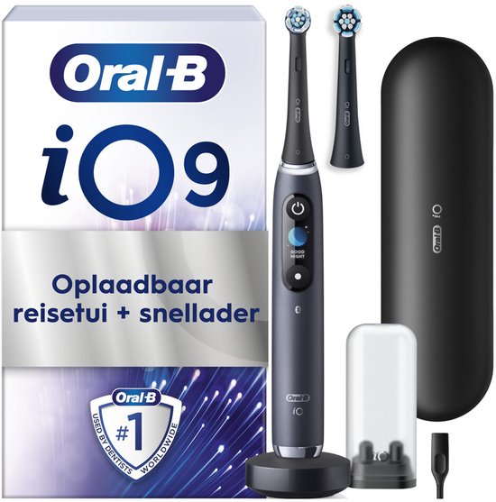 Oral-B iO 9N Elektrische Tandenborstel - Zwart - inclusief Oplaadreisetui en Opzetborstelhouder en extra Opzetborstel