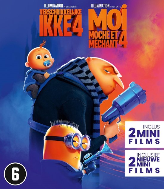 Verschrikkelijke Ikke 4 poster met Gru, een baby met een fopspeen, en Minions.