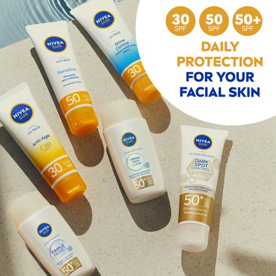 NIVEA SUN Face Sensitive Zonnebrand Gezicht - SPF 50 - Voor de gevoelige huid - Zonnebrandcrème - Parfumvrij - 50 ml