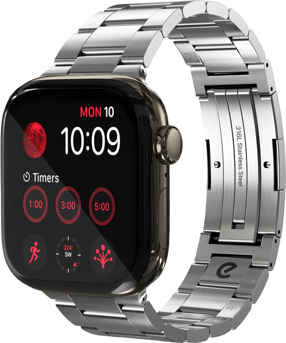 KeyBudz Spectra Horlogeband (44-49mm) - Eén Klik Sluiting - Aanpasbare Pasvorm zonder Gereedschap - 316L Roestvrij Staal voor Duurzaamheid - Grijs