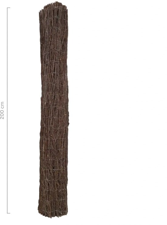 Bruine heidemat op rol, 200 cm hoog, van natuurlijke takken.