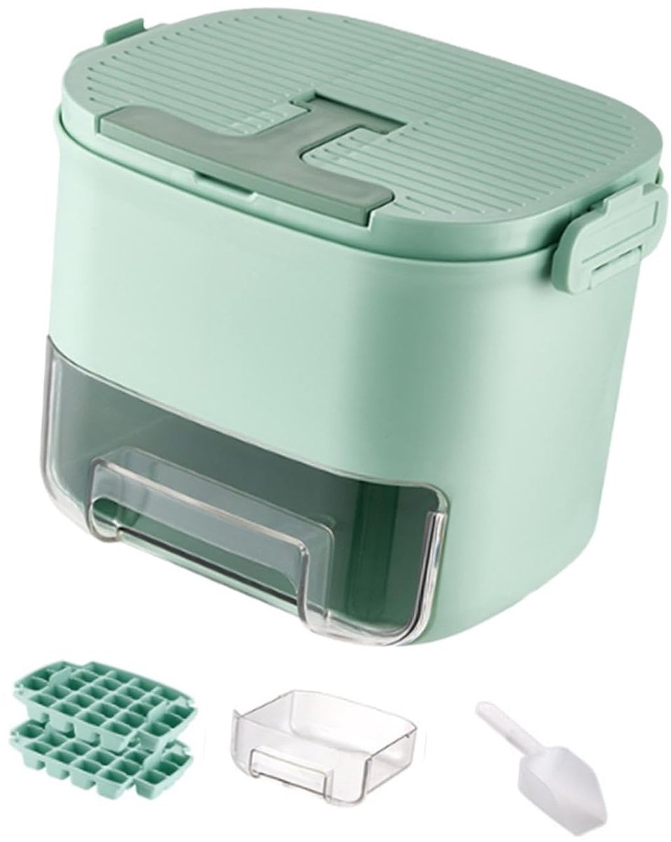 IJsblokjesvorm met deksel en bak - praktische ijsmaker voor koffie, frisdrank en cocktails - groen - 19 x 15 x 15 cm - PP voor keuken en vriezer