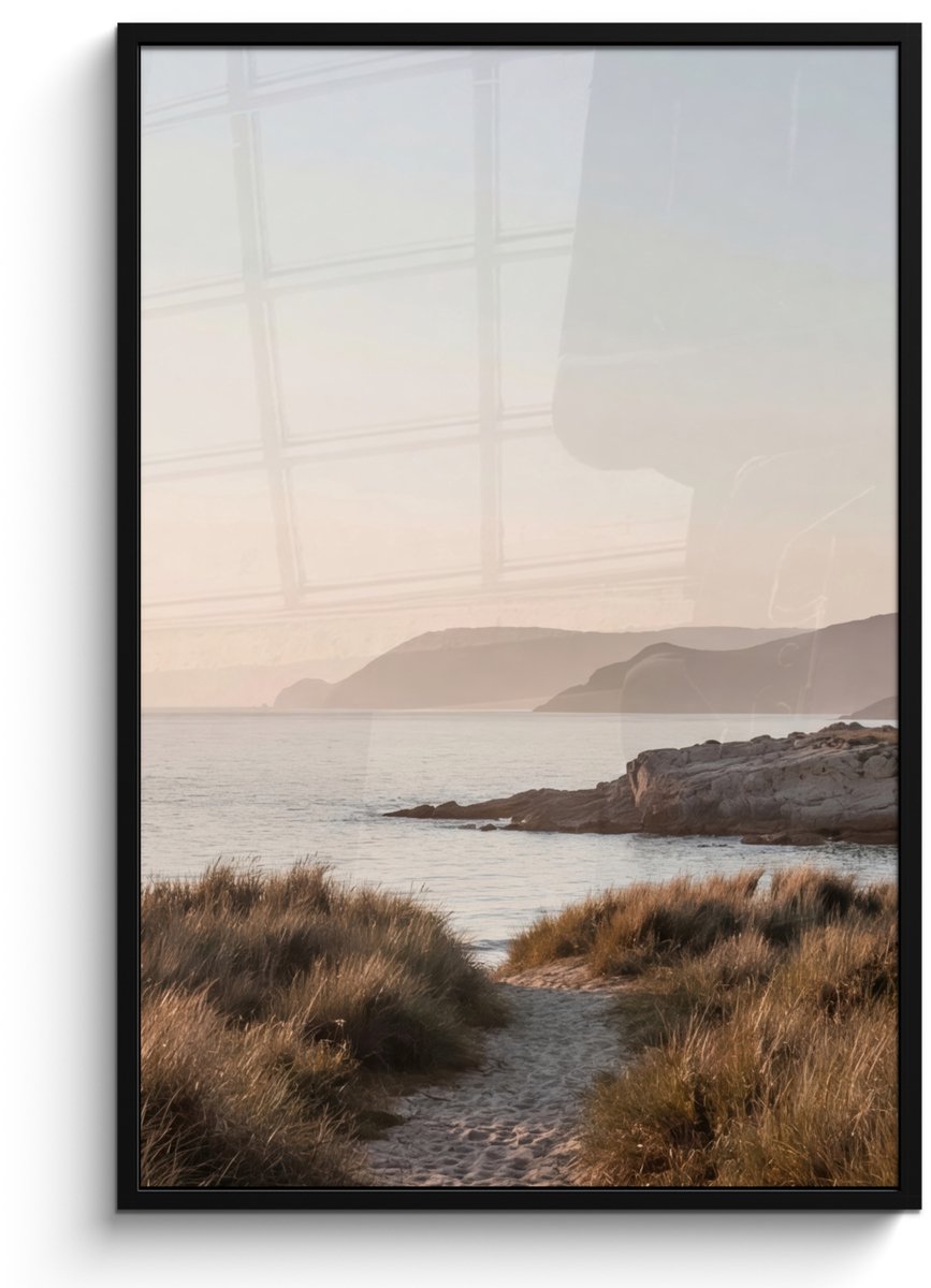 FrameYourWall Poster in lijst - Fotolijst 80x120 cm - Posters - Landschap - Kust - Duinen - Posterlijst zwart - Decoratie - Wanddecoratie woonkamer - Muurdecoratie slaapkamer