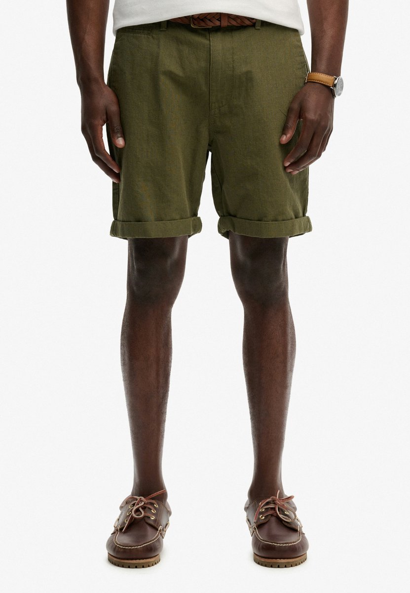Superdry Premium Gestructureerde Chino Shorts Heren Korte broeken Olijfkleurige Pied-de-poule