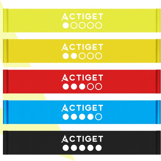 Actiget® Weerstand Band Set | Weerstandselastieken | Weerstands Set | Fitness Elastiek | Multicolor | 5 Stuks | 1-15 KG