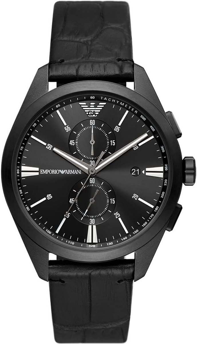 Herenhorloge Zwart RVS Chronograaf met Leren Band
