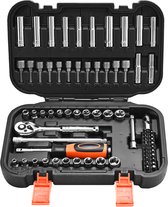 VEVOR 70-Delige Doppenset, Ratelsleutelset, 6,4 mm Aandrijving, Sae en metrisch, Diep en Ondiep, Gereedschapsset voor Monteurs met Bits en Accessoires, Opbergkoffer, CR-V-Gelegeerd Staal, voor Autoreparatie