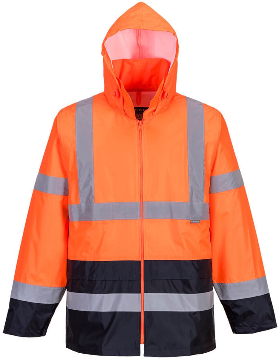Portwest Hi-Vis Klassiek Tweekleuren Regenjack H443 /Marine Oranje