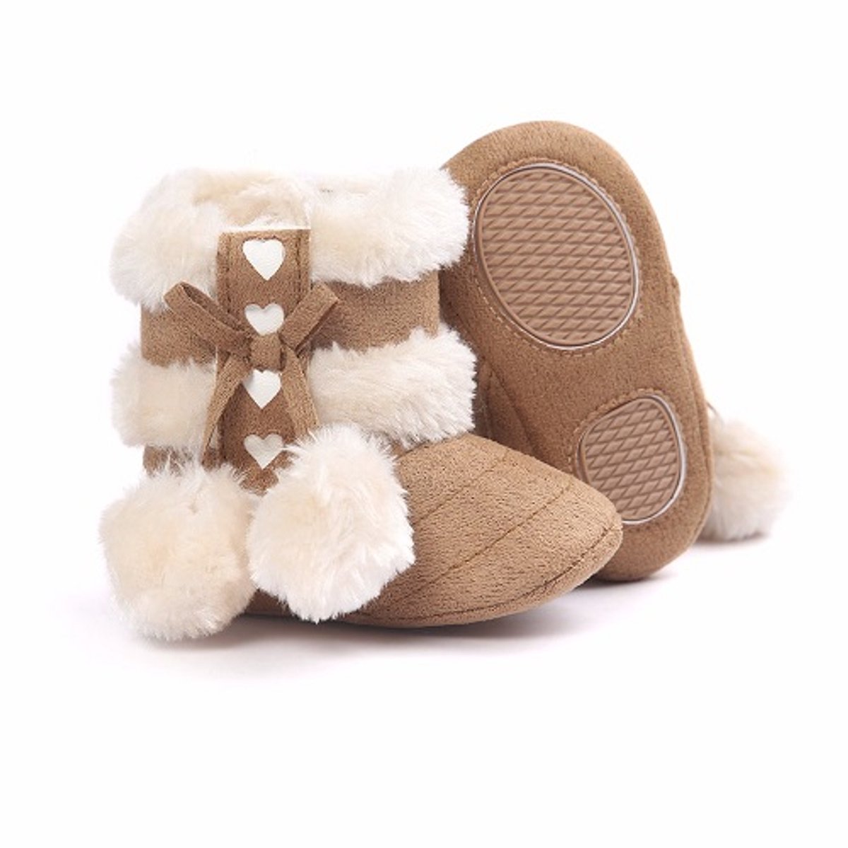 Ukkie Slofjes Babylaarzen Love Brown Maat 19 - Meisjes - Anti Slip - Klittenbandsluiting - Winter - Hartjes