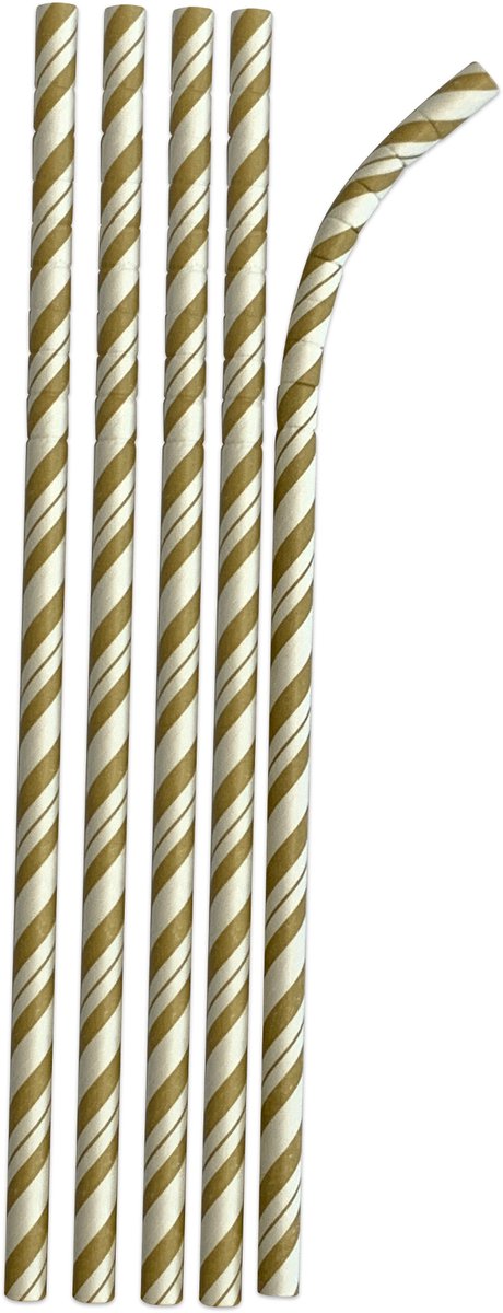 CREATIVE PARTY - 24 flexibele gouden gestreepte papieren rietjes 19,7 cm