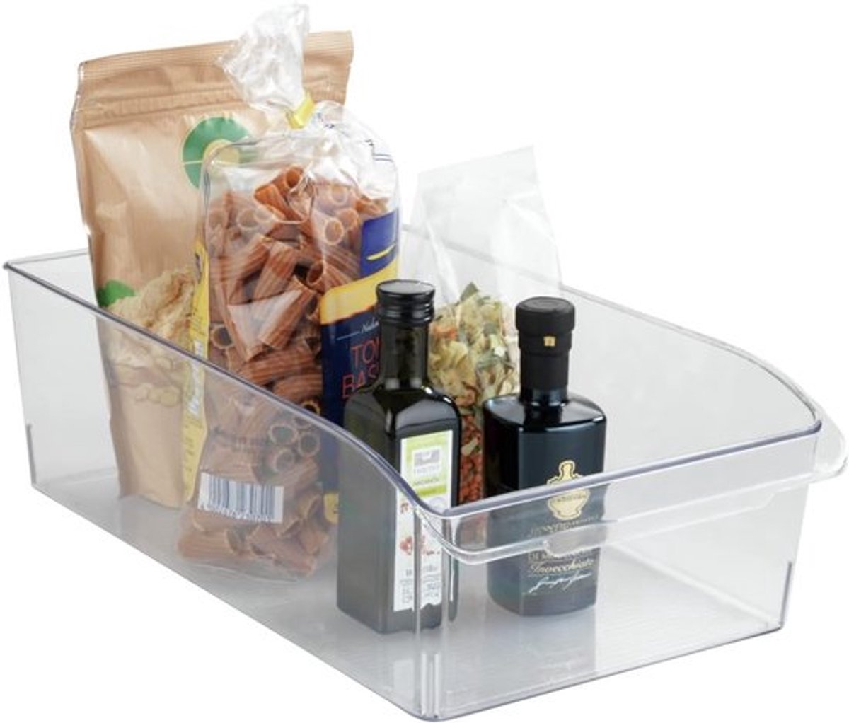 Candala Keukenkast organizer L, voedselveilige opbergdoos voor voorraadkast en keukenrek voor het sorteren van levensmiddelen, transparant design, 21 x 11 x 37 cm, van robuust PET