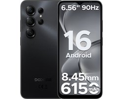 DOOGEE Note 56X - Smartphone - Android 16 - 24 GB RAM + 64 GB ROM / TF 2 TB - Octa core processor - 6,56 inch HD+ 90 Hz - 8 MP camera - 6150 mAh - 4G dual SIM - Face ID - GPS - OTG - Zwart