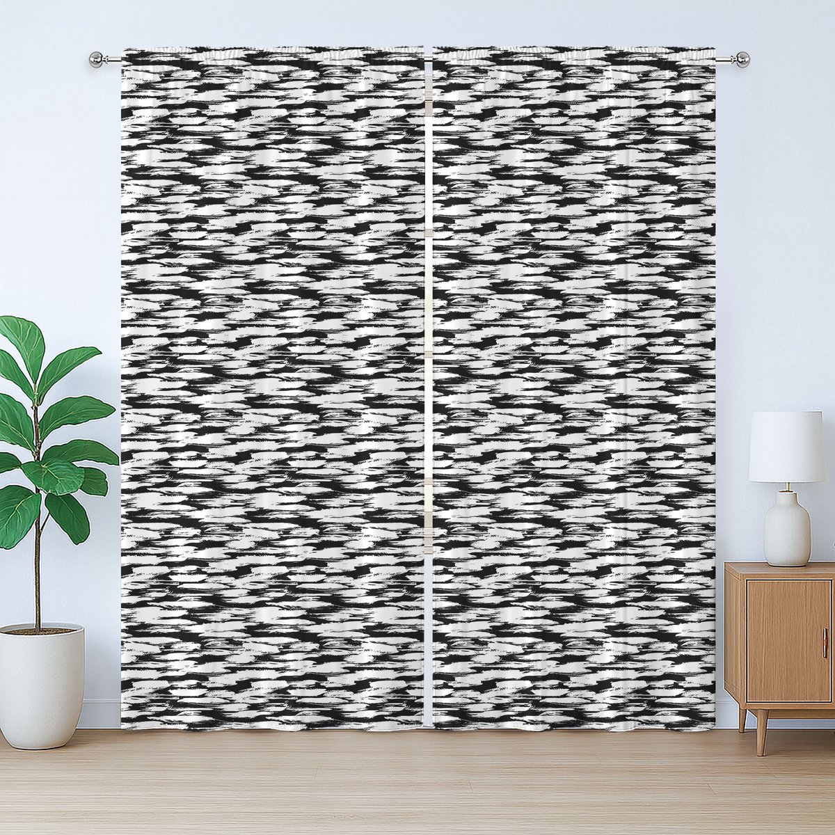 ABAKUHAUS Retro Rustiek Gordijn, Opvallend Grafisch Patroon, Gordijn met Plooiing, Lusjes en Haken voor de Slaapkamer, 280 x 260 cm, Zwart-Wit