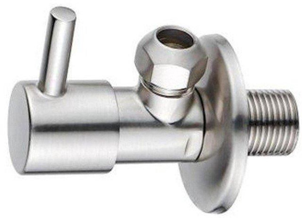 Fortifura Calvi Hoekstopkraan - haaks - 1/2" wandaansluiting - 3/8" / 10mm knel aansluiting slang - PVD - geborsteld RVS