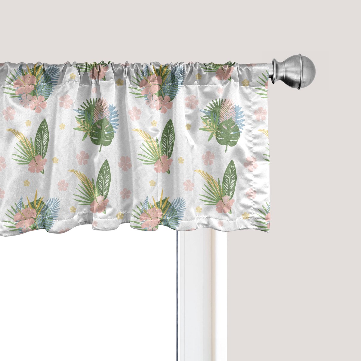 ABAKUHAUS Philodendron raamvalletje, gordijnvalletje voor keuken en slaapkamer met tunnelzoom, 137 cm x 45 cm, Reseda Green Blush