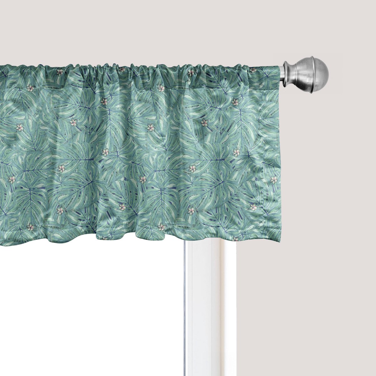 ABAKUHAUS Tropisch raamvalletje, gordijnvalletje voor keuken en slaapkamer met tunnelzoom, 137 cm x 30 cm, zeegroen turkoois