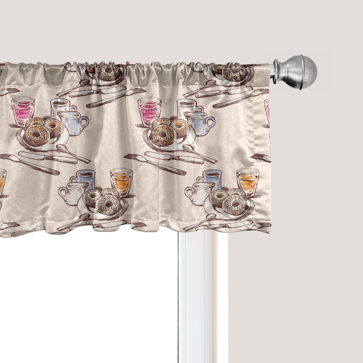 ABAKUHAUS Ontbijtgordijnvalletje, Gordijnvalletje voor Keuken en Slaapkamer met Tunnelzoom, 137 cm x 45 cm, Beige en Bruin